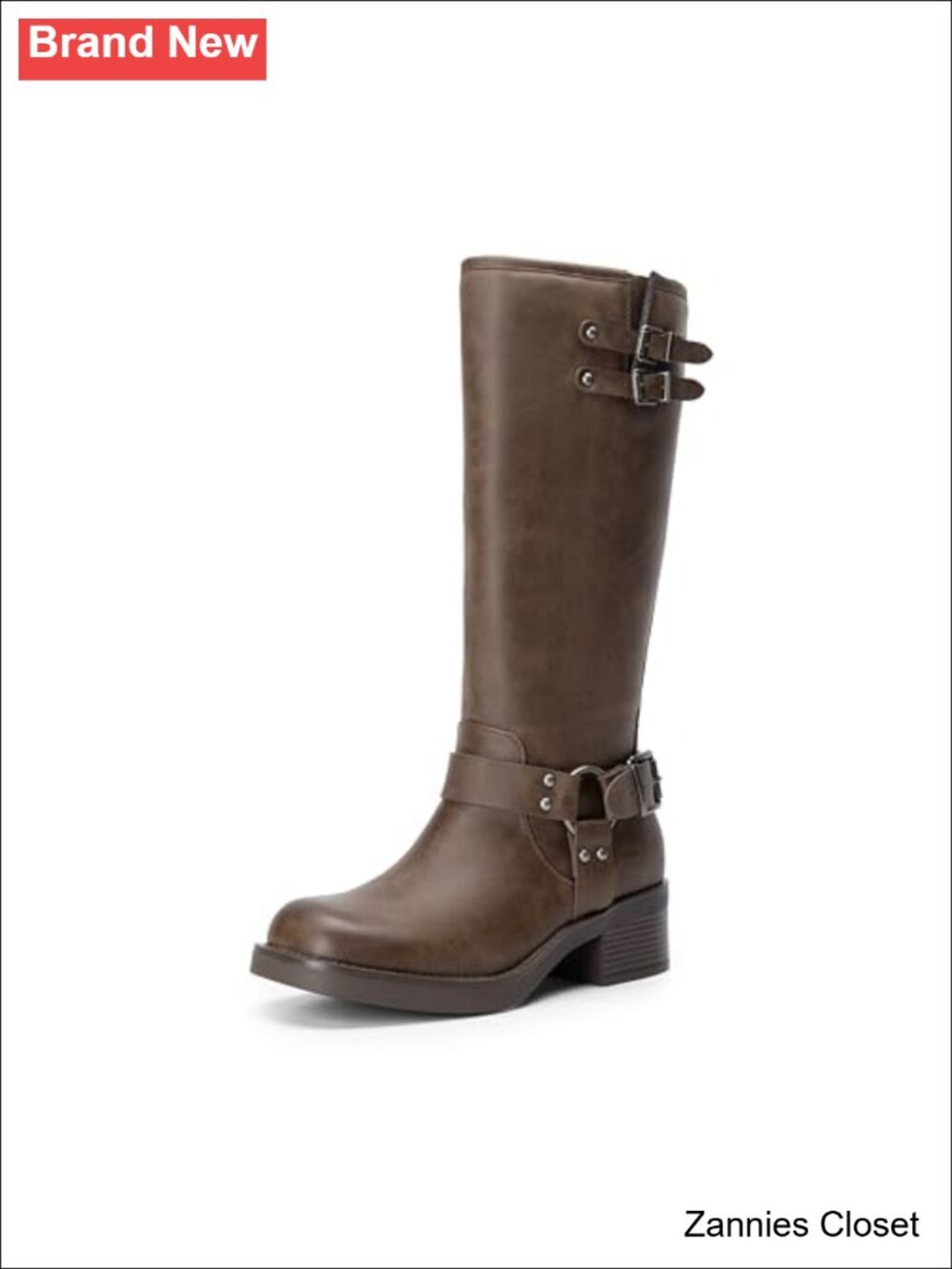 ✨DREAM PAIRS Women's Moto Knee High Boots Square Toe Faux Leather